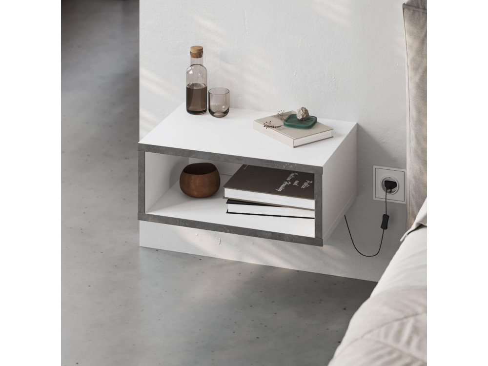 Table de chevet avec éclairage LED en bois "Brik" - 45 x 30 x 18 cm - Blanc