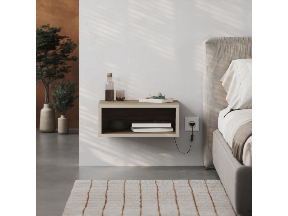 Table de chevet avec éclairage LED en bois "Brik" - 45 x 30 x 18 cm - Marron