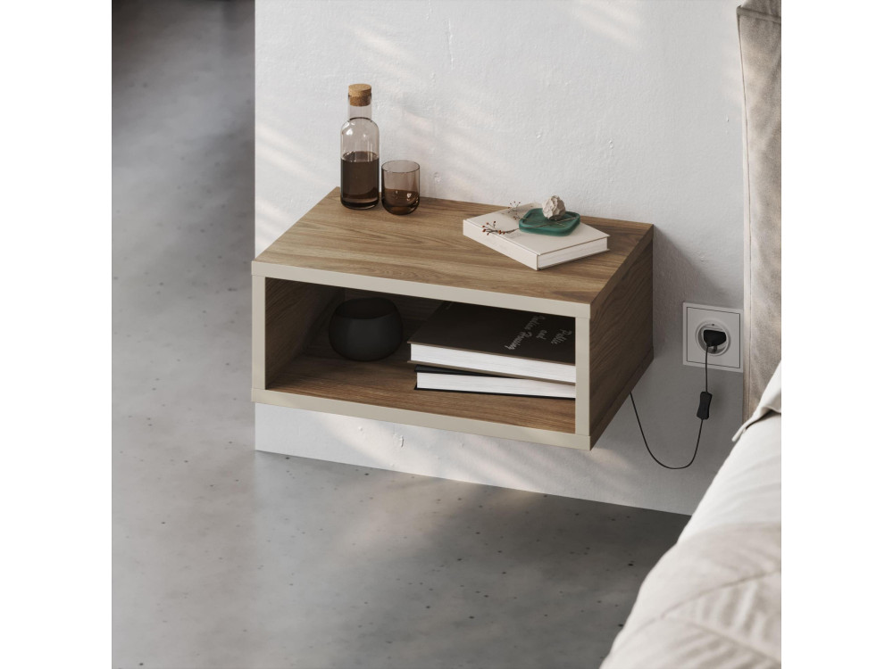 Table de chevet avec éclairage LED en bois "Brik" - 45 x 30 x 18 cm - Marron