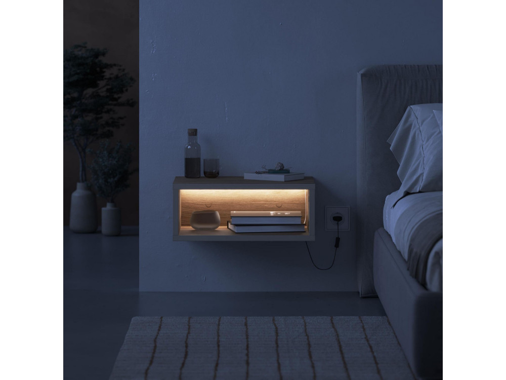 Table de chevet avec éclairage LED en bois "Brik" - 45 x 30 x 18 cm - Marron