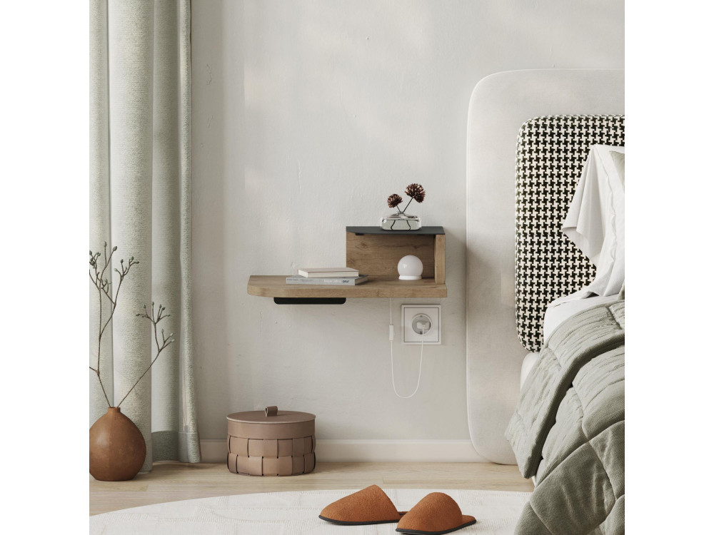 Table de chevet avec ampoule en bois "Luno" - 40 x 30 x 16 cm - Marron
