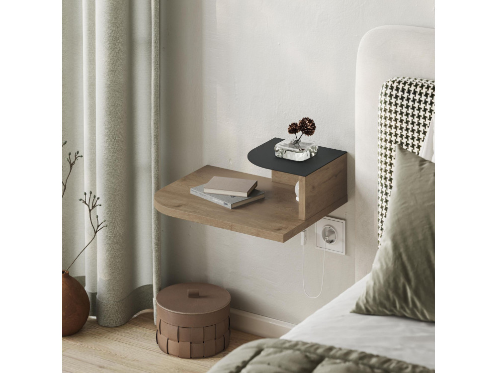 Table de chevet avec ampoule en bois "Luno" - 40 x 30 x 16 cm - Marron