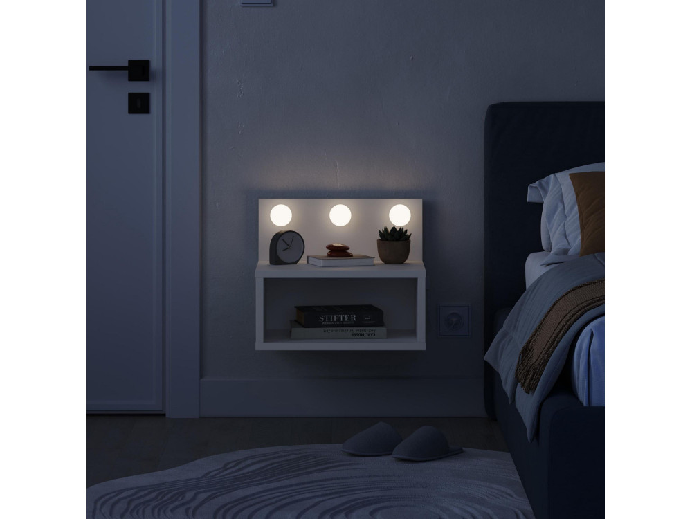 Table de chevet avec ampoule en bois "Treo" - 40 x 30 x 34 cm - Blanc