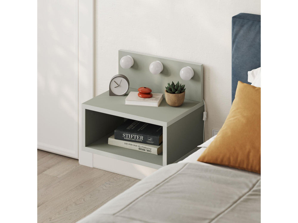 Table de chevet avec ampoule en bois "Treo" - 40 x 30 x 34 cm - Gris
