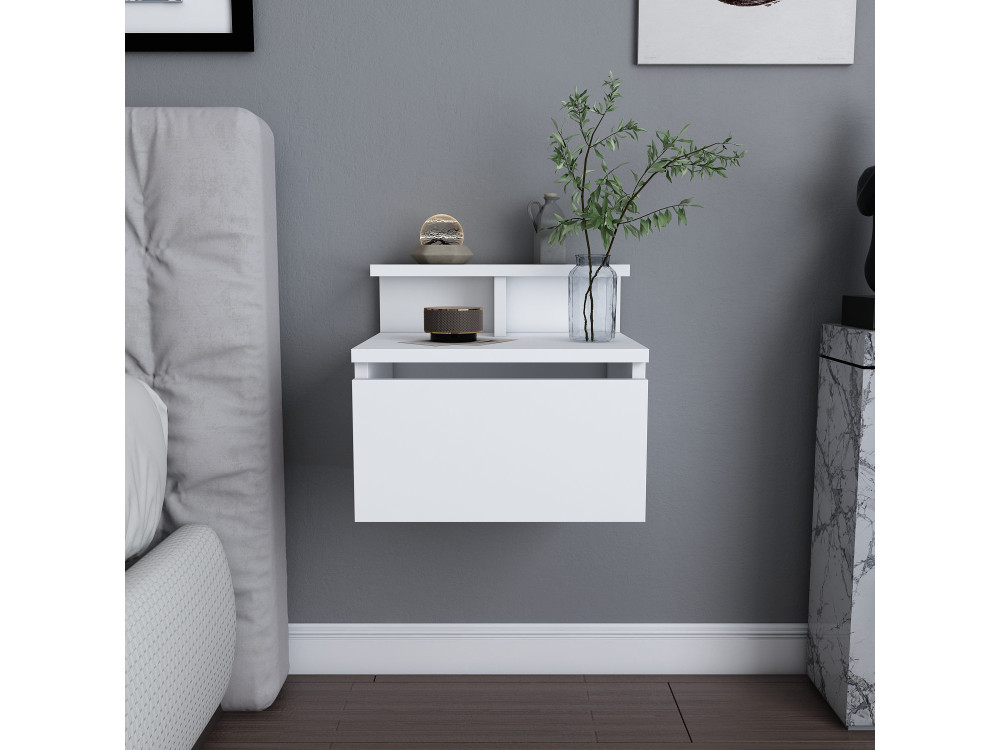 Table de chevet murale en bois "Alice" - 40 x 32 x 35 cm - Blanc