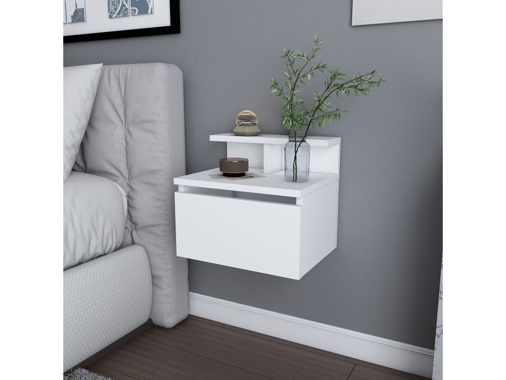 Table de chevet murale en bois "Alice" - 40 x 32 x 35 cm - Blanc