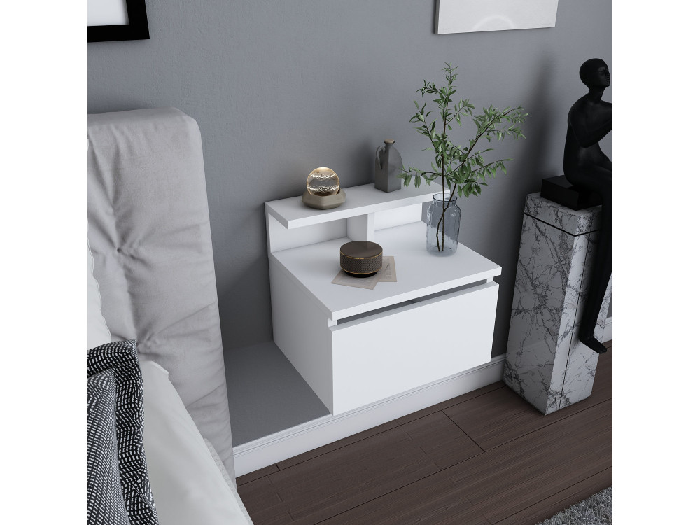 Table de chevet murale en bois "Alice" - 40 x 32 x 35 cm - Blanc