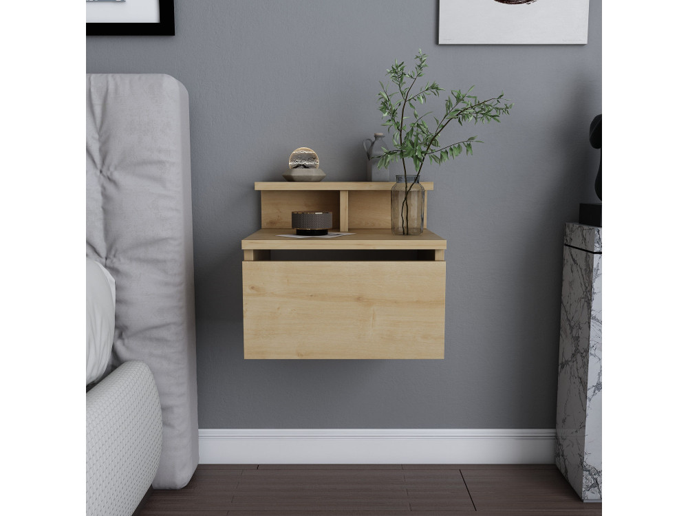 Table de chevet murale en bois "Alice" - 40 x 32 x 35 cm - Beige