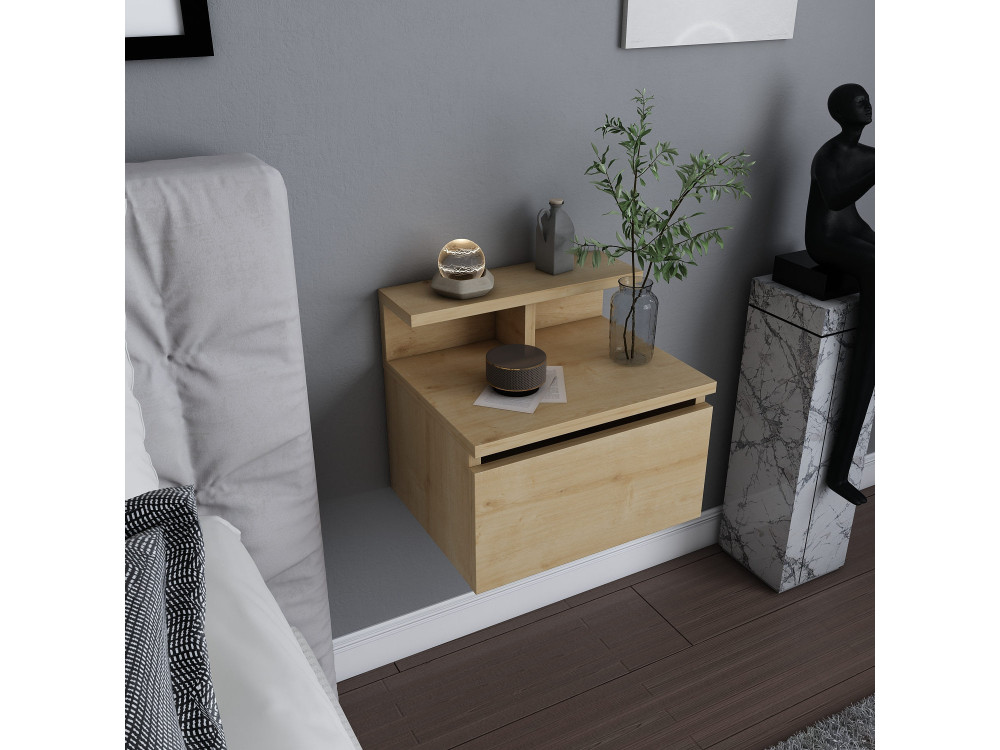 Table de chevet murale en bois "Alice" - 40 x 32 x 35 cm - Beige