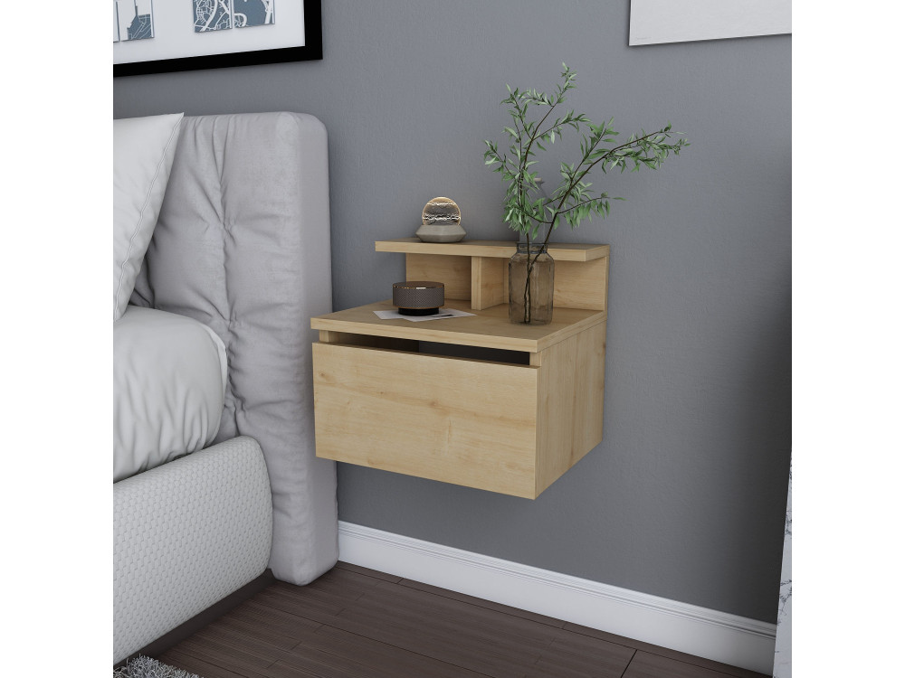 Table de chevet murale en bois "Alice" - 40 x 32 x 35 cm - Beige
