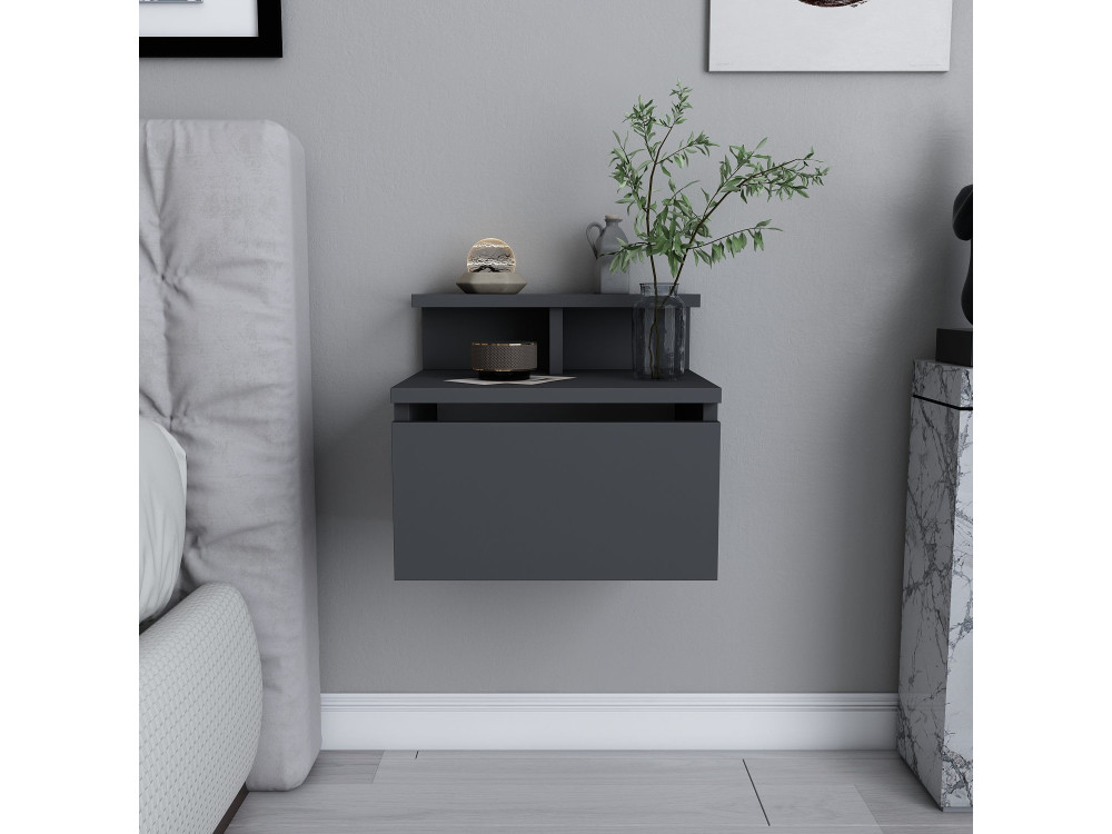Table de chevet murale en bois "Alice" - 40 x 32 x 35 cm - Gris anthracite