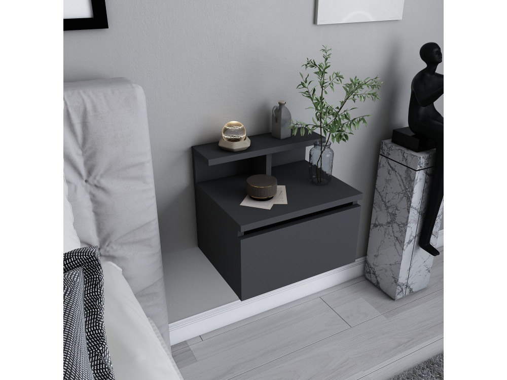 Table de chevet murale en bois "Alice" - 40 x 32 x 35 cm - Gris anthracite