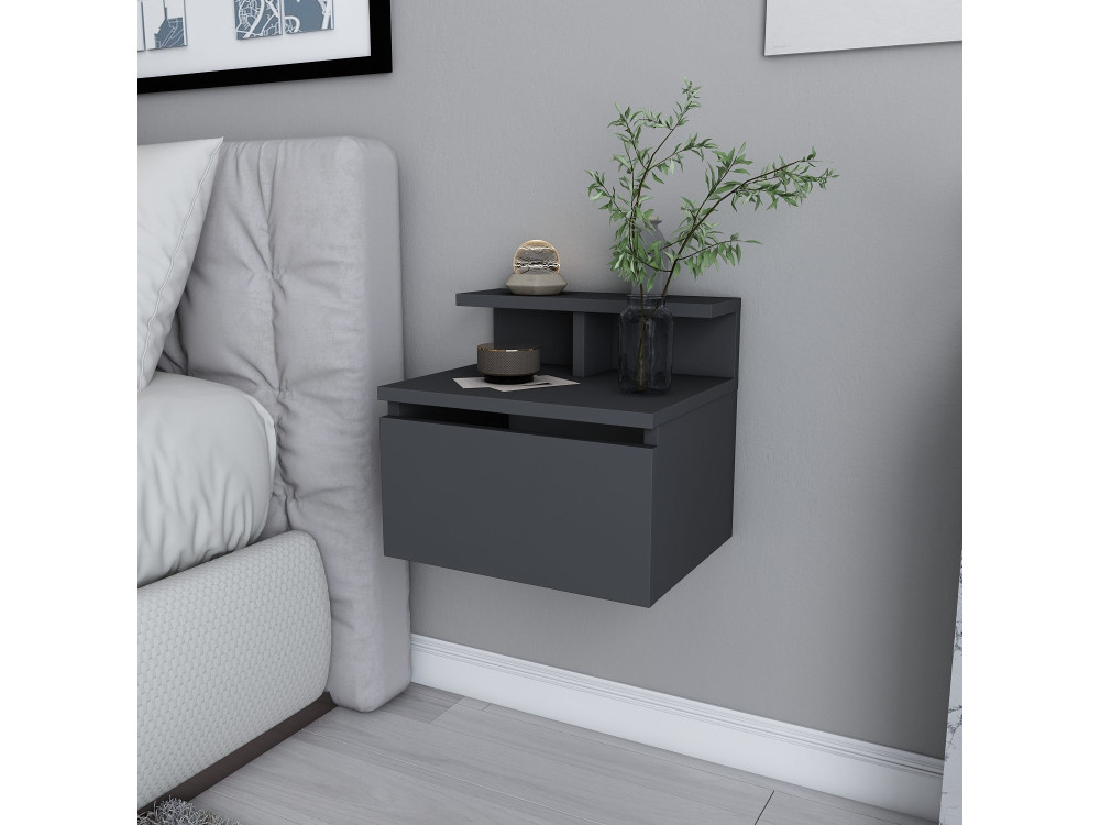 Table de chevet murale en bois "Alice" - 40 x 32 x 35 cm - Gris anthracite