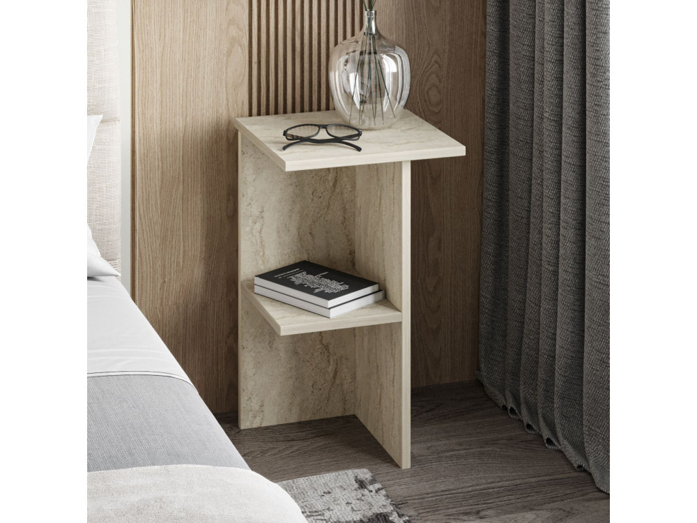 Table de chevet en bois "Leray" - 36 x 36 x 60 cm - Travertin
