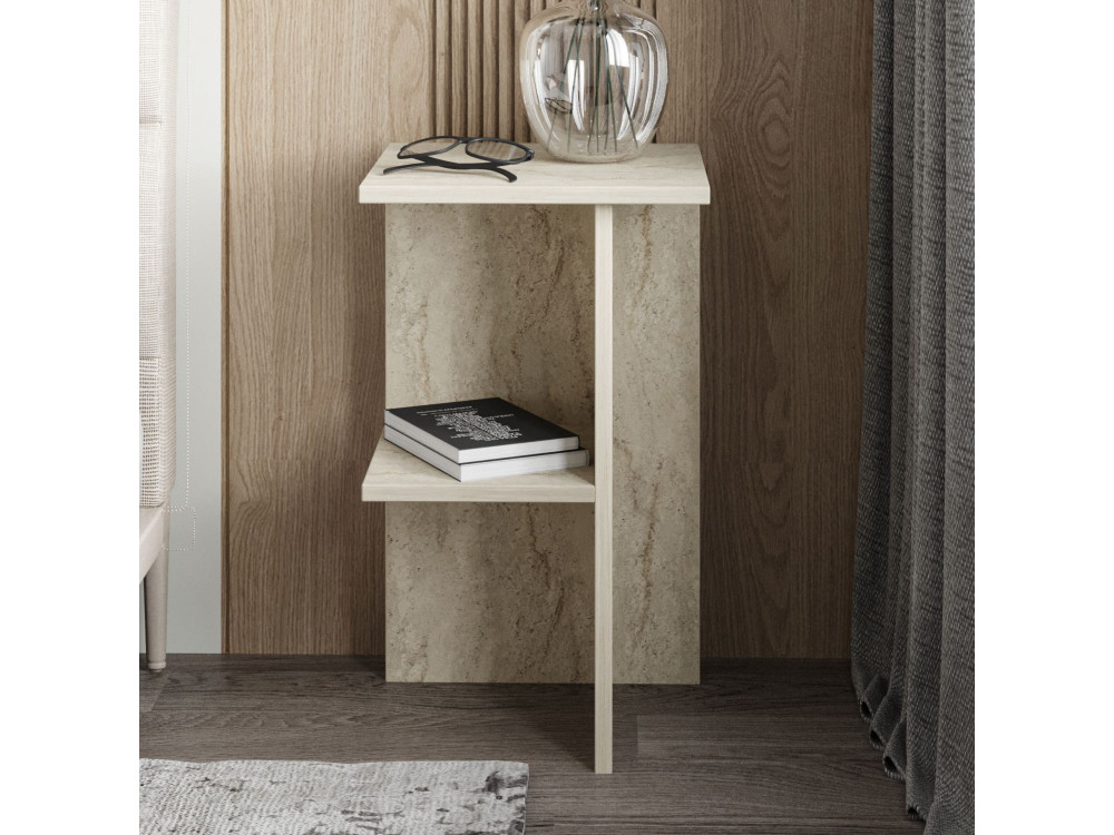 Table de chevet en bois "Leray" - 36 x 36 x 60 cm - Travertin