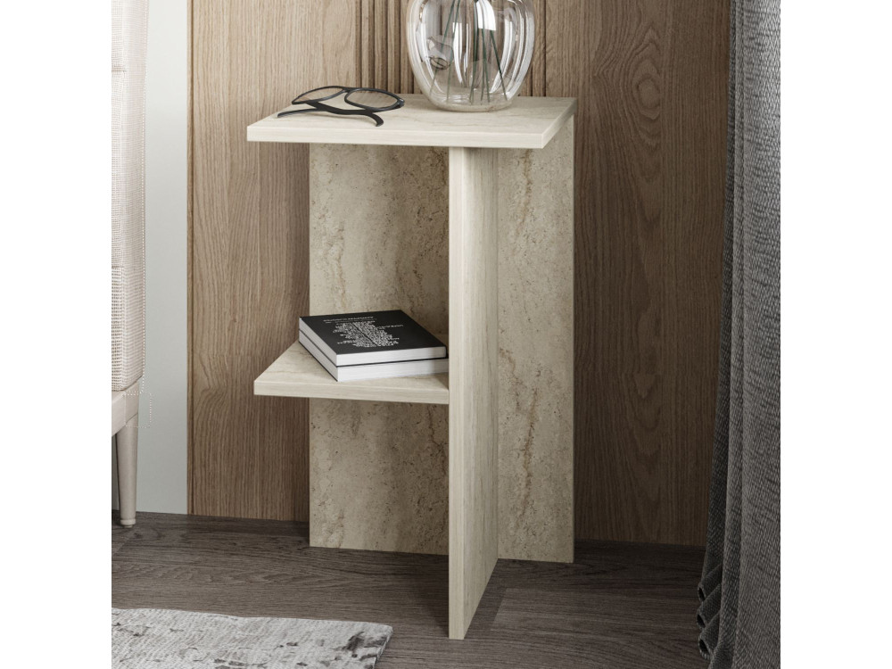 Table de chevet en bois "Leray" - 36 x 36 x 60 cm - Travertin
