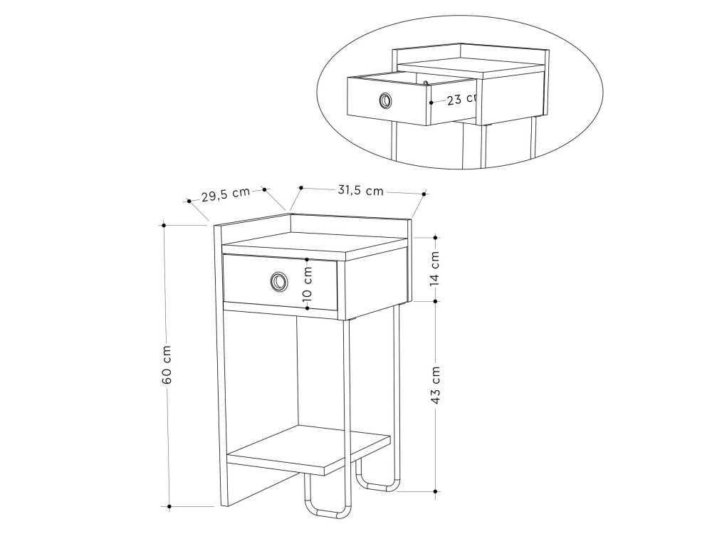 Table de chevet en bois "Sirius" - 32 x 30 x 61 cm - Moka clair