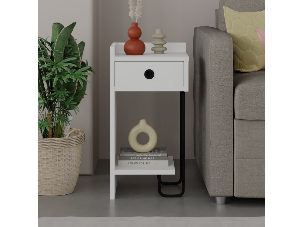 Table de chevet en bois "Sirius" - 32 x 30 x 61 cm - Blanc