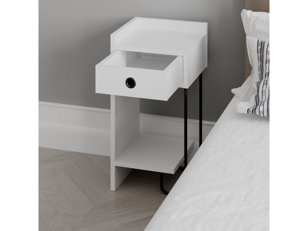 Table de chevet en bois "Sirius" - 32 x 30 x 61 cm - Blanc