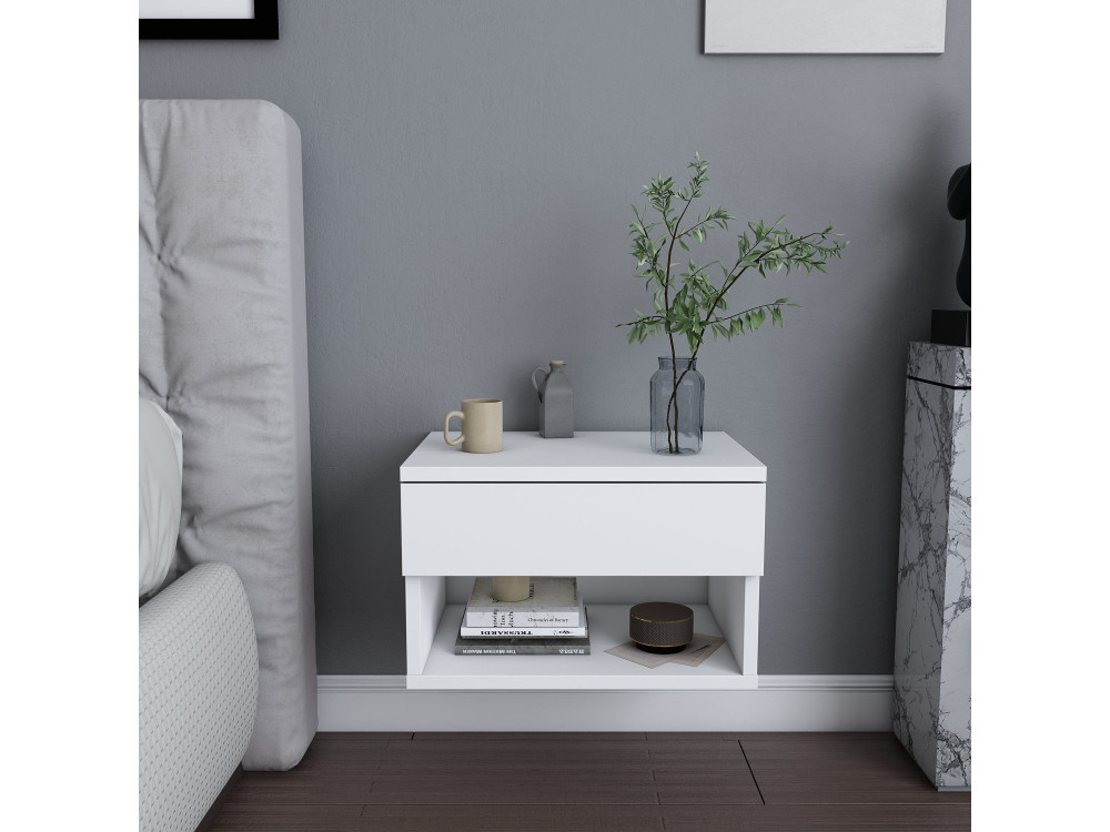 Table de chevet en bois "Jamot" - 45 x 29 x 32 cm - Blanc