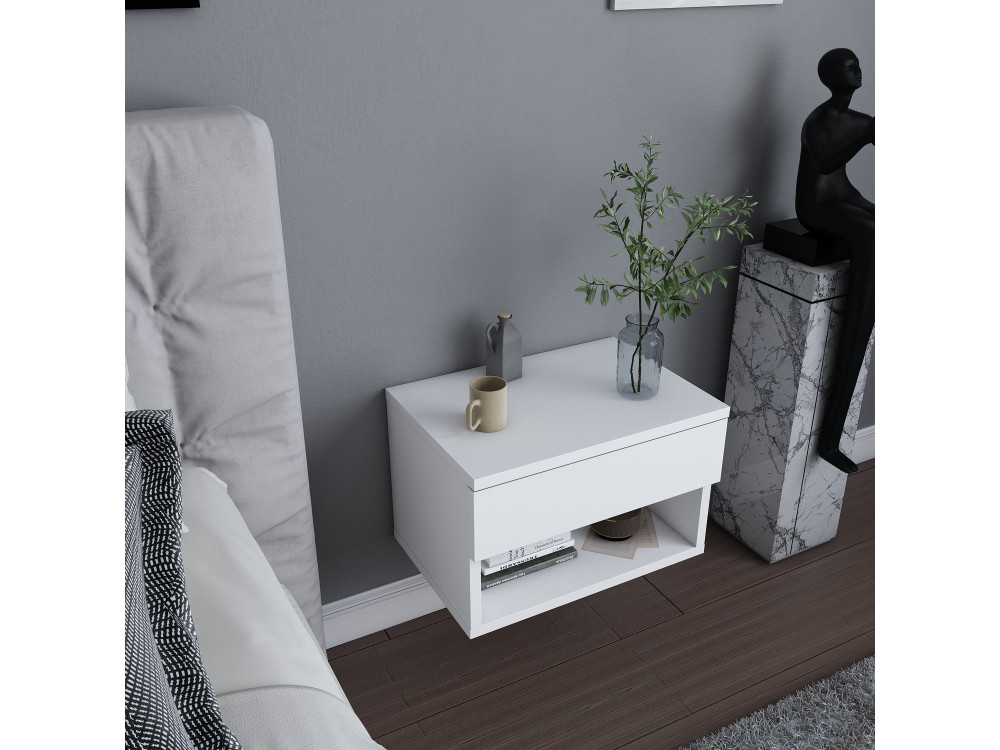 Table de chevet en bois "Jamot" - 45 x 29 x 32 cm - Blanc