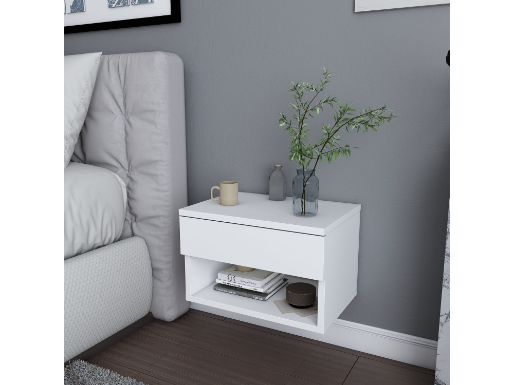Table de chevet en bois "Jamot" - 45 x 29 x 32 cm - Blanc