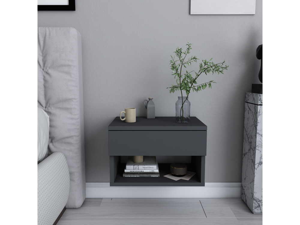 Table de chevet en bois "Jamot" - 45 x 29 x 32 cm - Gris anthracite
