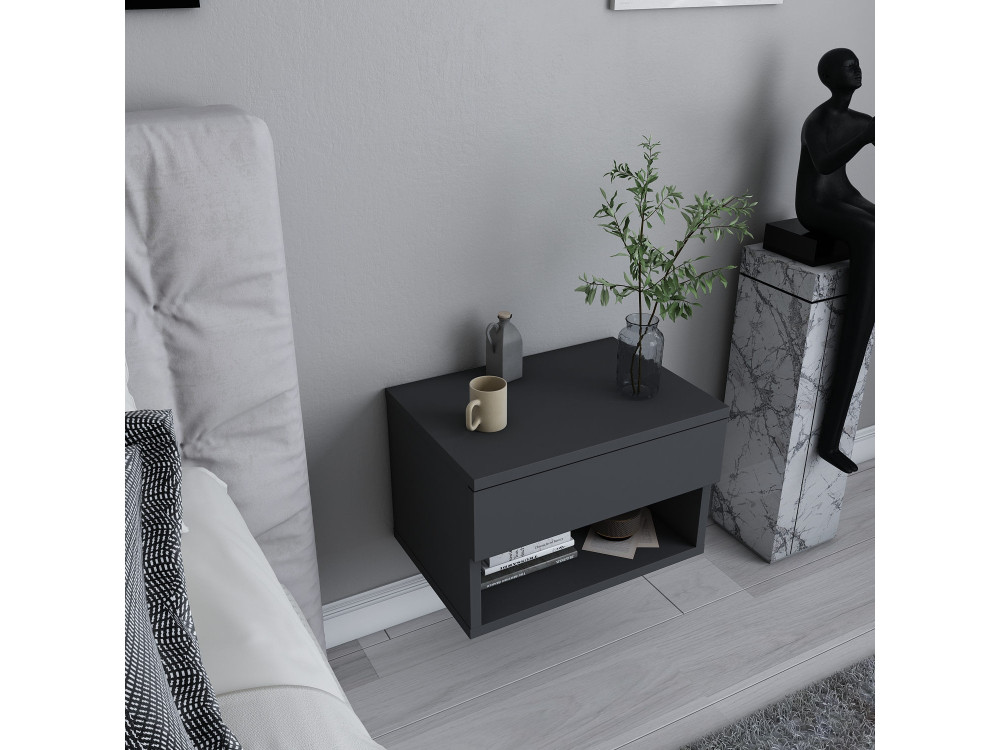 Table de chevet en bois "Jamot" - 45 x 29 x 32 cm - Gris anthracite