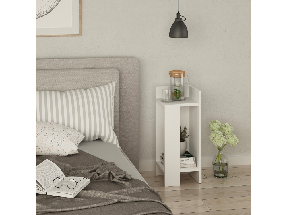 Table de chevet en bois "Elos Right" - 25 x 27 x 60 cm - Blanc