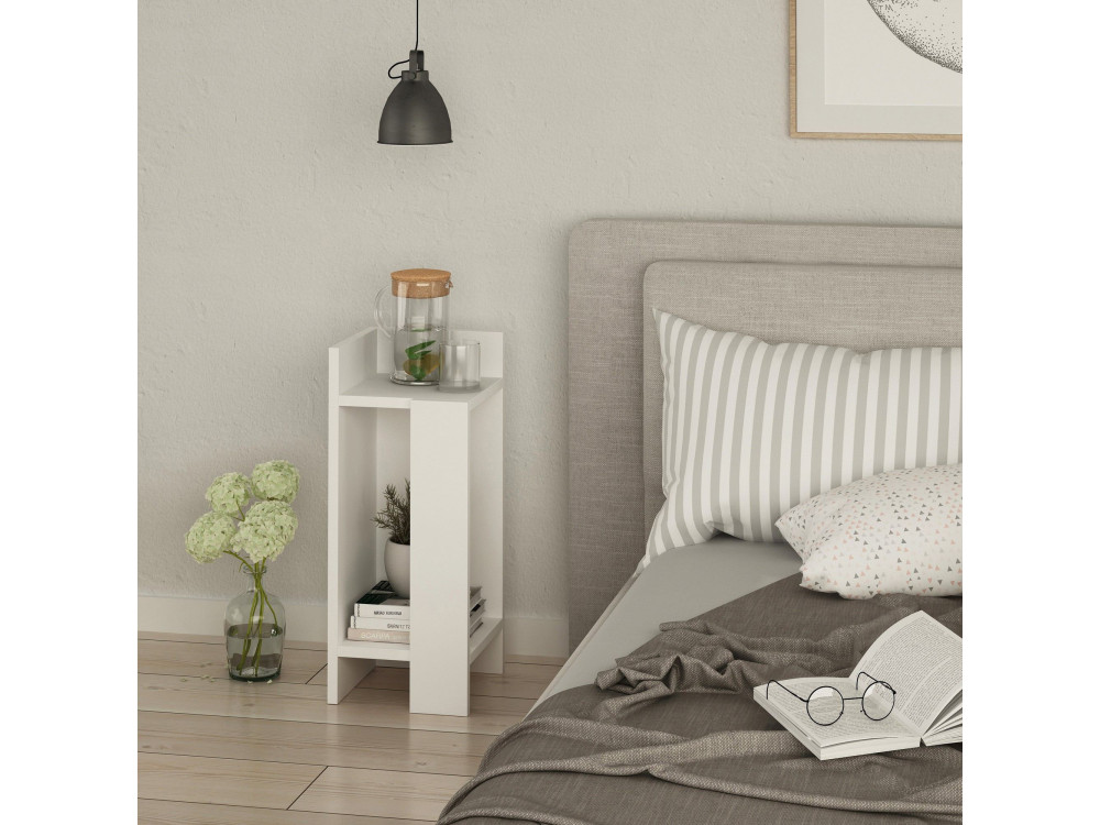 Table de chevet en bois "Elos Left" - 25 x 27 x 60 cm - Blanc