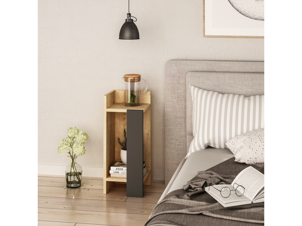Table de chevet en bois "Elos Left" - 25 x 27 x 60 cm - Beige