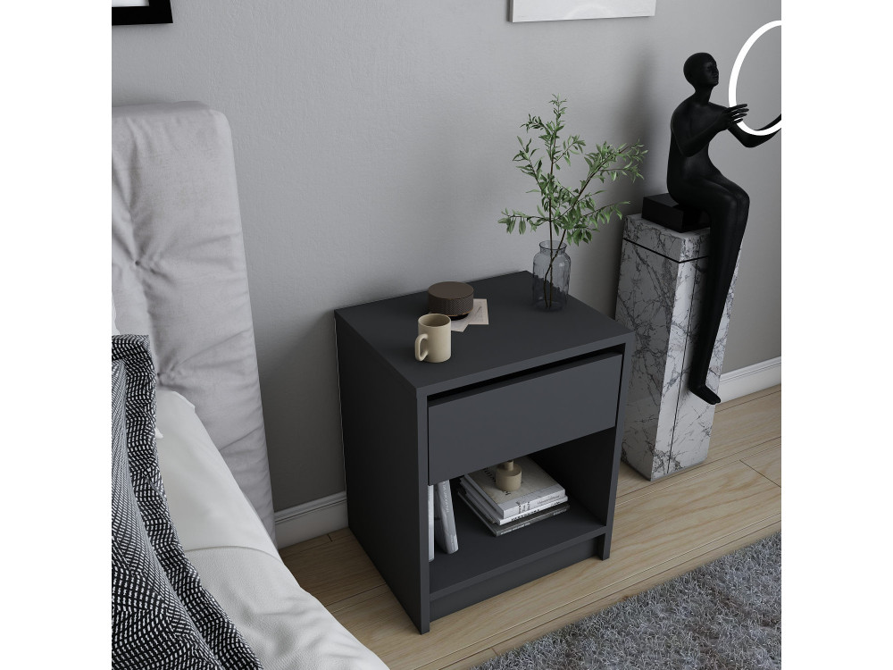 Table de chevet en bois "Sheridan" - 45 x 40 x 53 cm - Gris anthracite