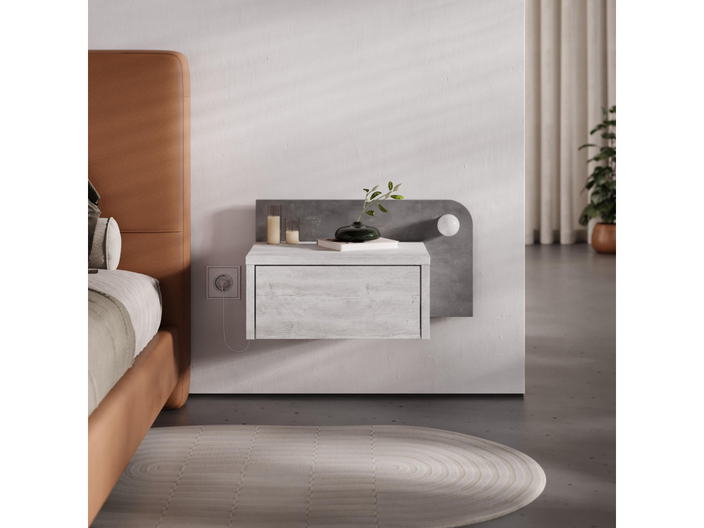 Table de chevet avec ampoule en bois "Dotta" - 52 x 30 x 28 cm - Gris