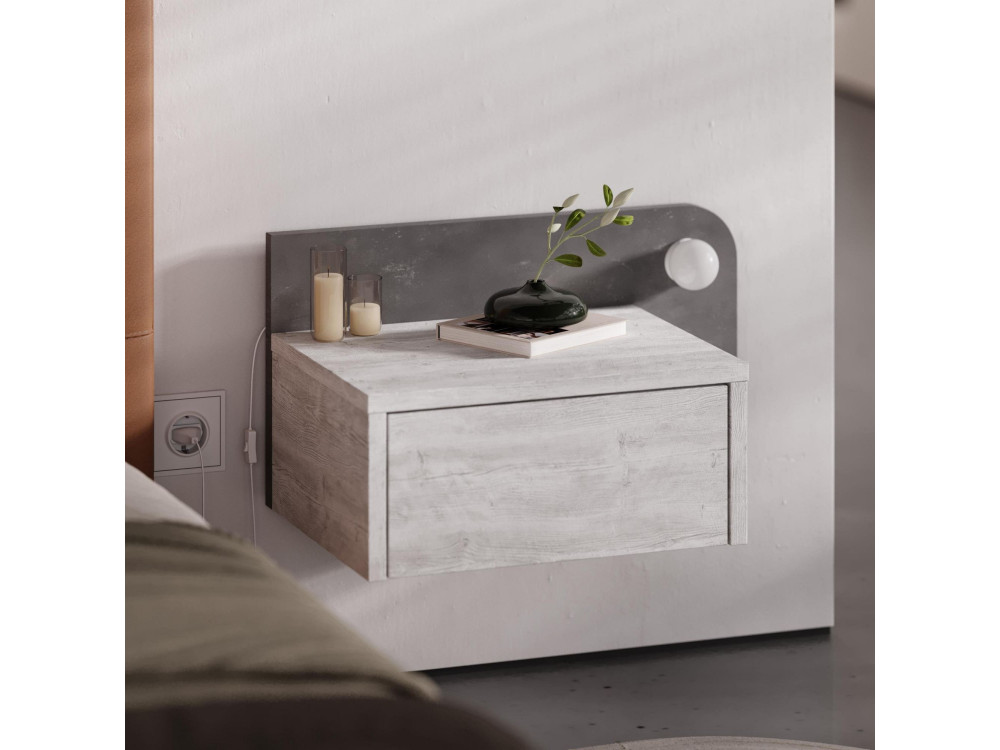 Table de chevet avec ampoule en bois "Dotta" - 52 x 30 x 28 cm - Gris