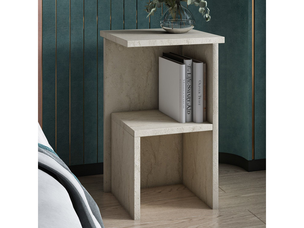 Table de chevet en bois "Roisin" - 30 x 30 x 50 cm - Travertin