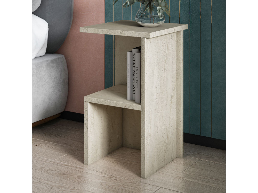 Table de chevet en bois "Roisin" - 30 x 30 x 50 cm - Travertin