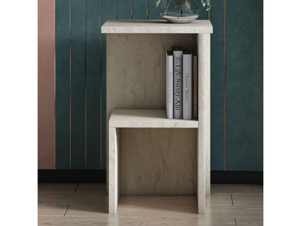Table de chevet en bois "Roisin" - 30 x 30 x 50 cm - Travertin