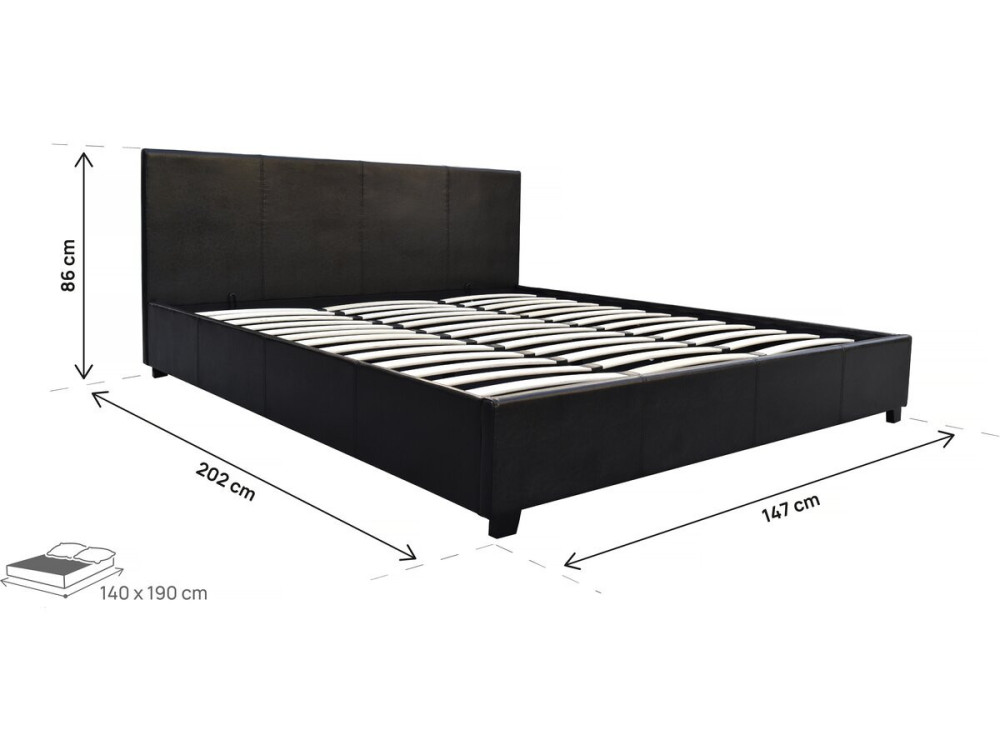 Lit double avec coffre "Carla" - 140 x 190 cm - Noir