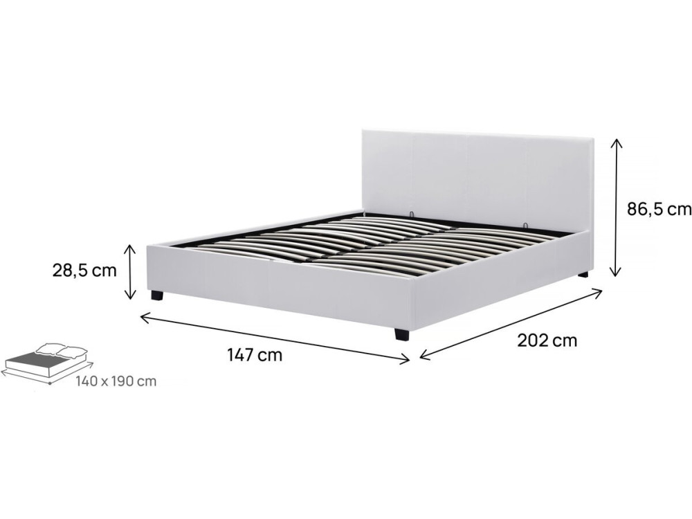 Lit double avec coffre "Carla" - 140 x 190 cm - Blanc