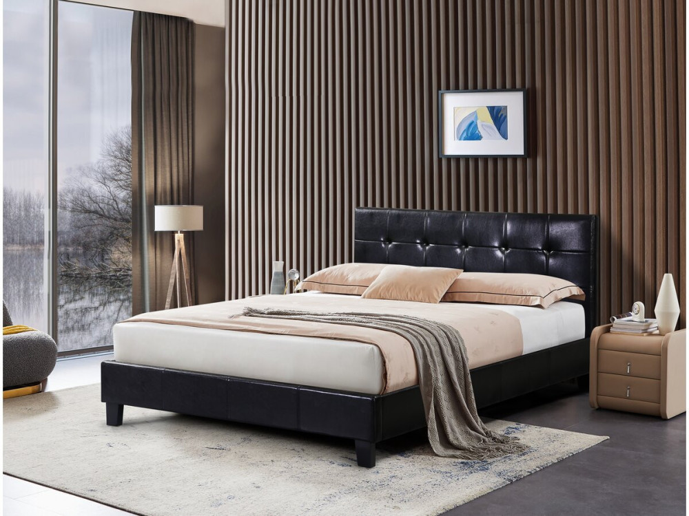 Lit double en pvc "Julia" - 140 x 190 cm - Noir