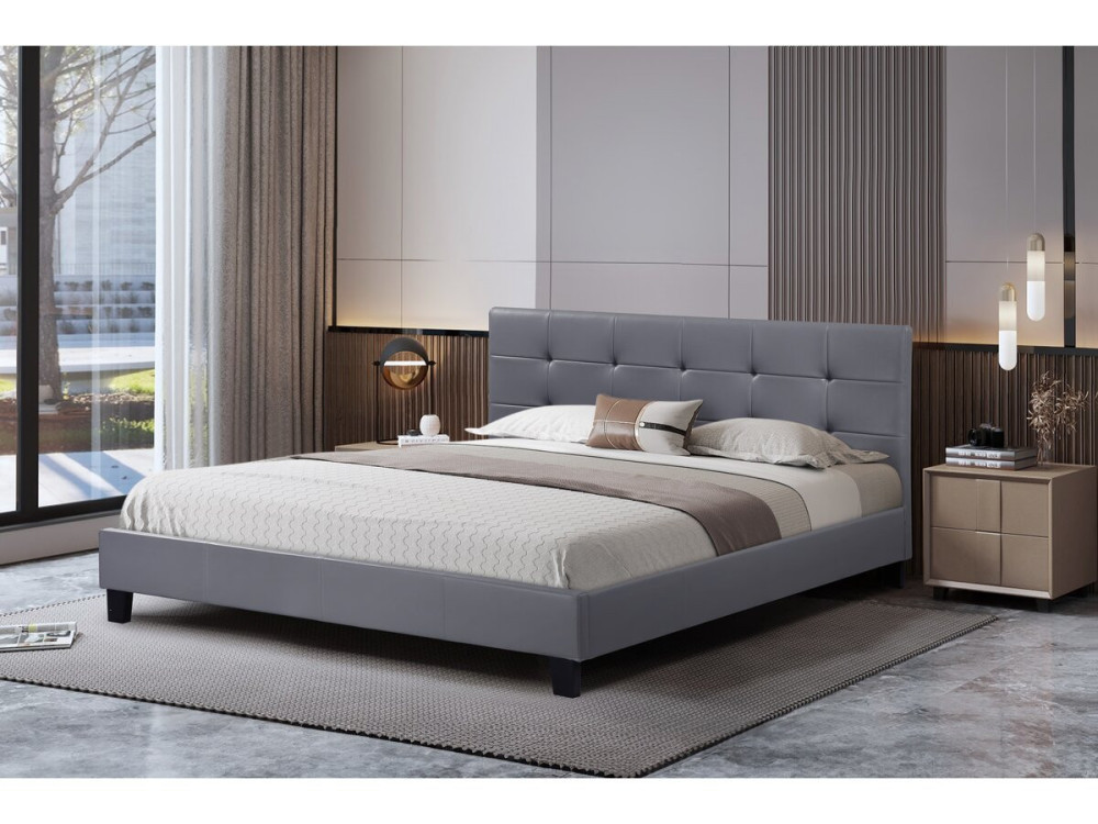 Lit double en pvc "Julia" - 140 x 190 cm - Gris