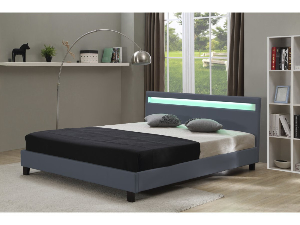 Lit  avec LED "Maria" - 140 x 190 cm - Gris