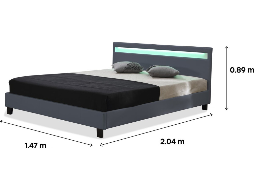 Lit  avec LED "Maria" - 140 x 190 cm - Gris