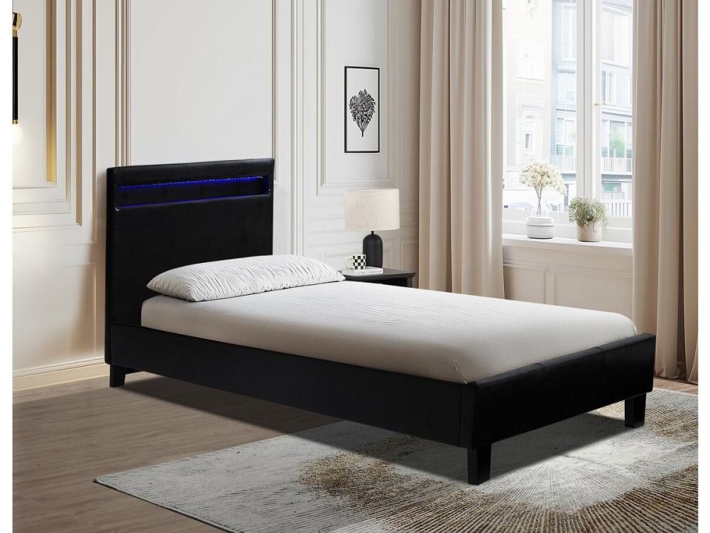 Lit avec LED "Maria" 90 x 190 cm - Noir