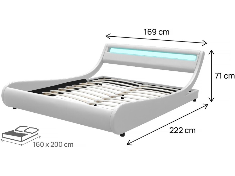 Lit LED "Natacha" - 160 x 200 cm - Blanc