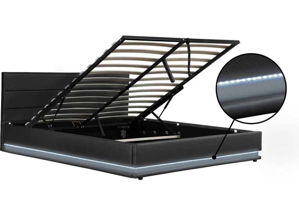 Lit LED avec coffre "Anastasia" - 140 x 190 cm - Noir