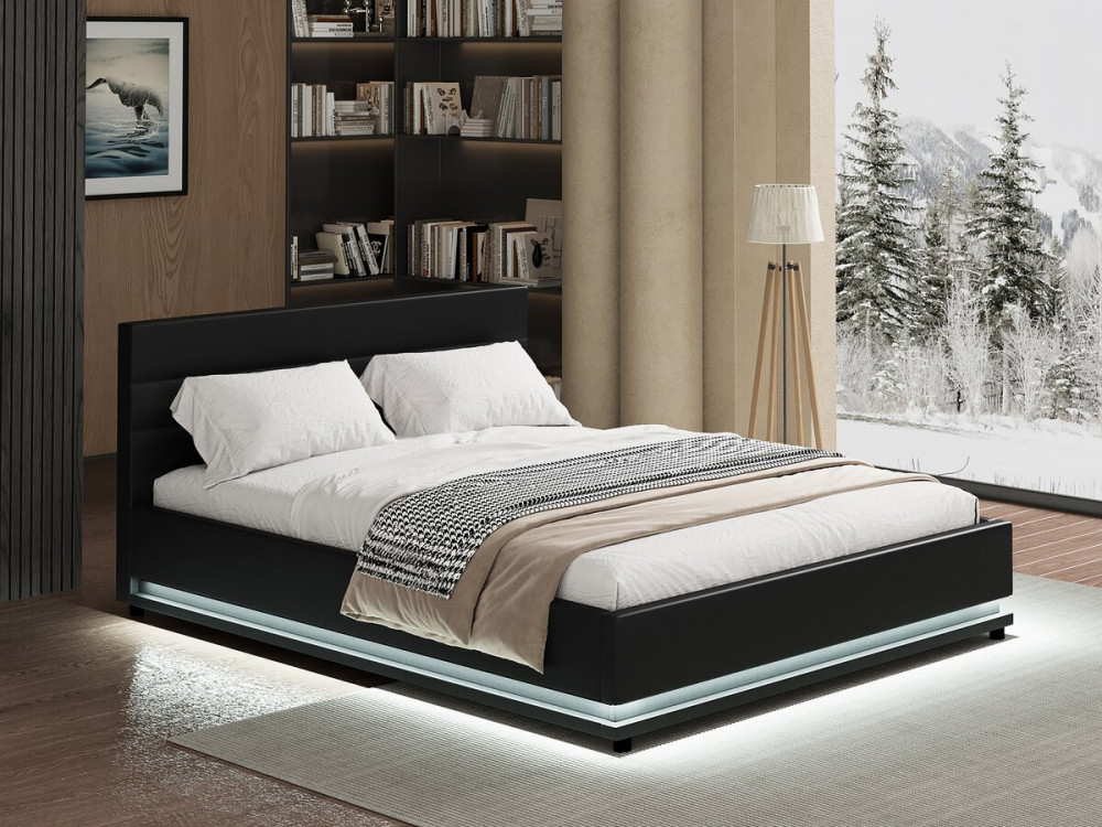 Lit LED avec coffre "Anastasia" - 160 x 200 cm - Noir
