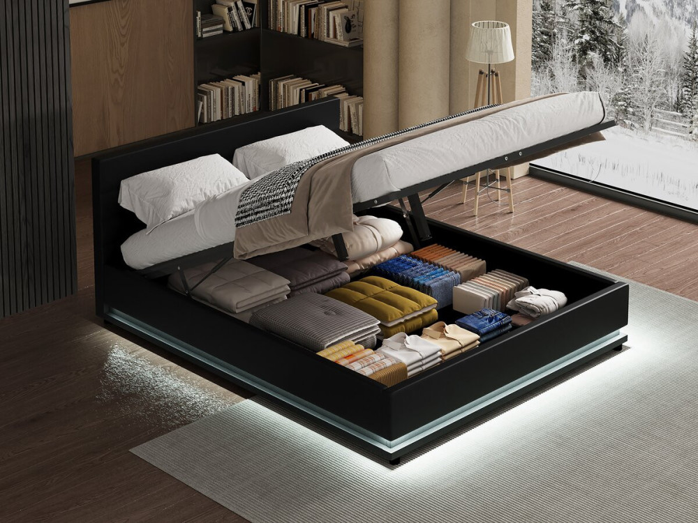 Lit LED avec coffre "Anastasia" - 160 x 200 cm - Noir