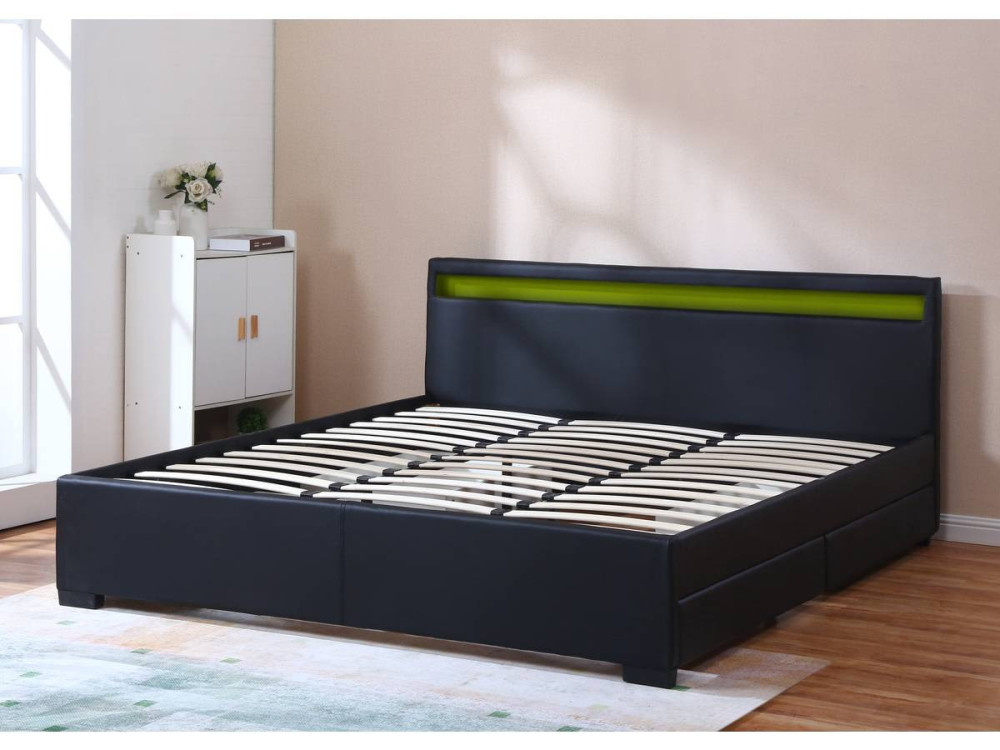LIT LED double avec 4 tiroirs "Nico" - 180 x 200 cm - Noir