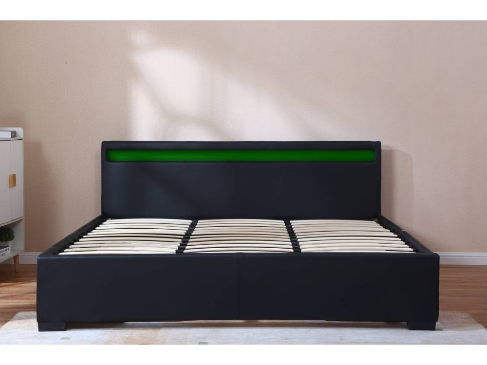 LIT LED double avec 4 tiroirs "Nico" - 180 x 200 cm - Noir